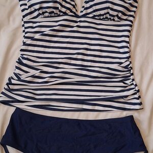 Basque Navy and White Striped Swimwear